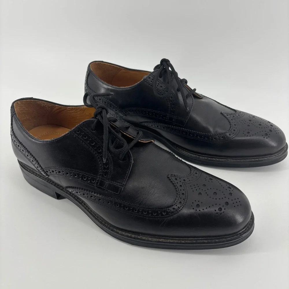 Charles Tyrwhitt Mens Wingtip Derby Shoes 10 Black‎ Leather Brogue SHC0090BLK